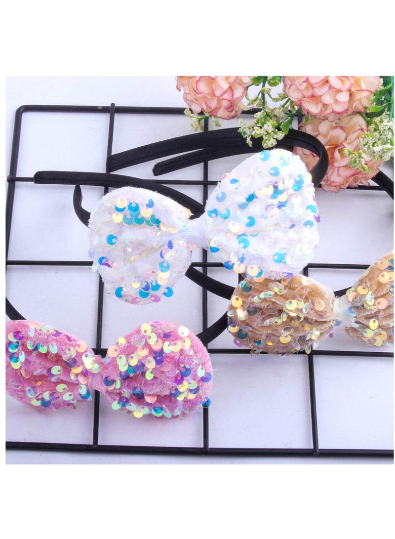 Excefore Alice Band Children Headbands For Girls Toddles Bow Tie With Glitter Sparkly Sequins Baby Girls Headbands, Multicolor, 6 Pieces - Image 5