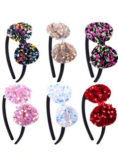 Excefore Alice Band Children Headbands For Girls Toddles Bow Tie With Glitter Sparkly Sequins Baby Girls Headbands, Multicolor, 6 Pieces  - Image 2