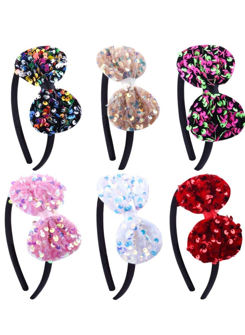 Excefore Alice Band Children Headbands For Girls Toddles Bow Tie With Glitter Sparkly Sequins Baby Girls Headbands, Multicolor, 6 Pieces - Image 2