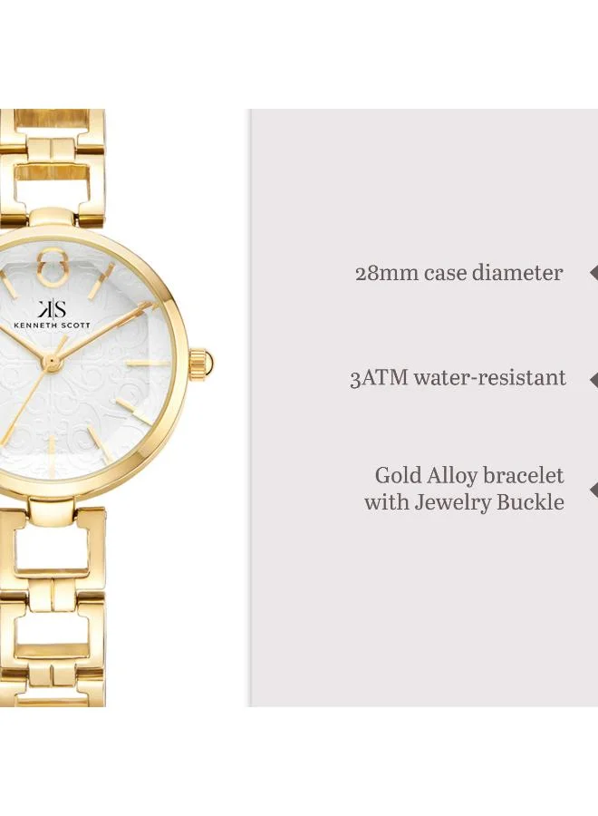 KENNETH SCOTT Women's Analog Display Watch With Gold Alloy Strap - K23514-GBGW