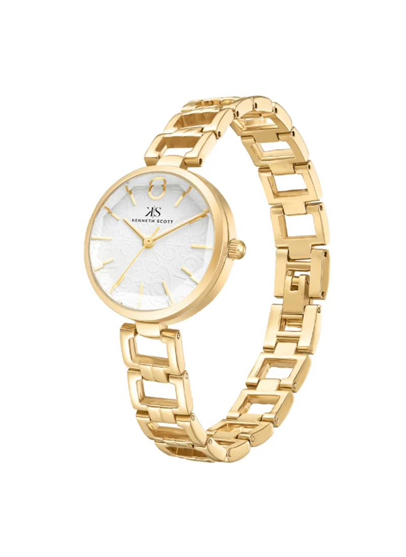 كينيث سكوت Women's Analog Round Shape Alloy Wrist Watch K23514-GBGW - 28 Mm