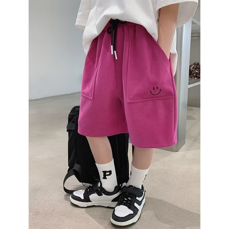 Children's Shorts 2024 New Summer Style Baby Embroidered Smiley Sweatpants for Boys and Girls Dopamine Five-quarter Pants Trendy Cross-border - Image 1