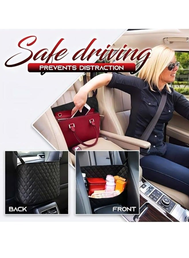 Arabest Car Net Pocket Handbag Holder, Purse Holder for Between Seats, Leather Seat Back Organizer Mesh Large Capacity Bag - Image 2