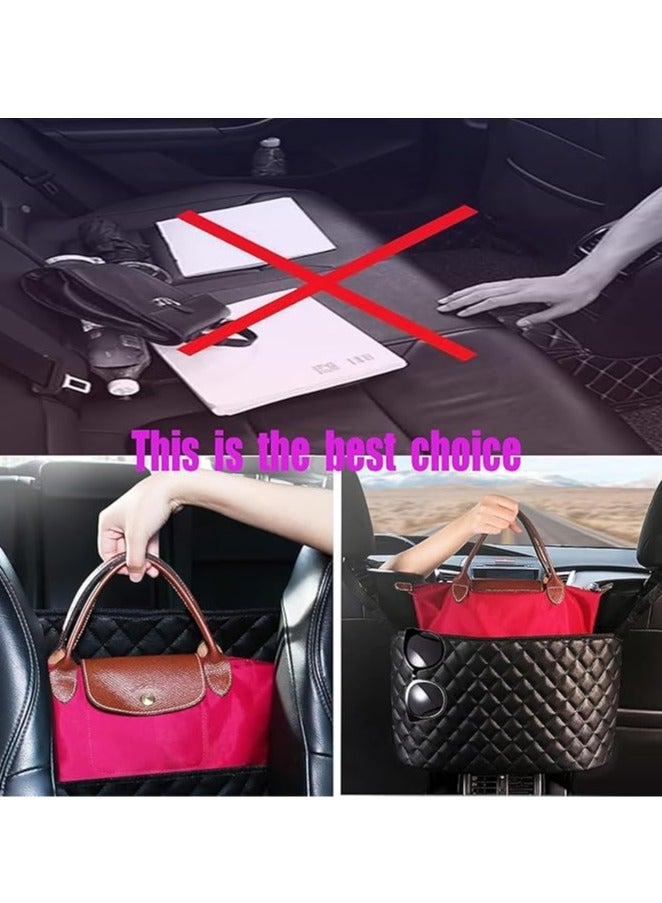 Arabest Car Net Pocket Handbag Holder, Purse Holder for Between Seats, Leather Seat Back Organizer Mesh Large Capacity Bag - Image 3