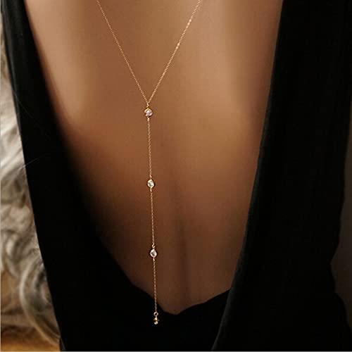 Artmiss Wedding Bridal Backdrop Necklace Crystal Back Necklace Gold Jewelry for Women - Image 2