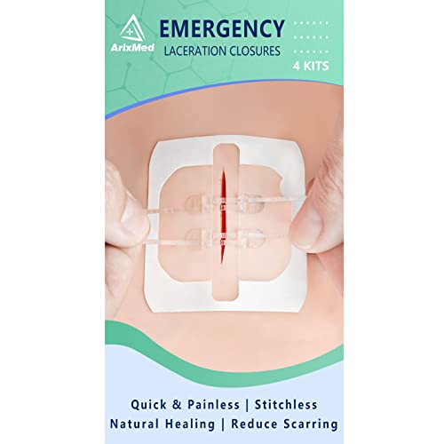 ArixMed Zip Sutures Butterfly Bandaids 4 Sets Emergency Wound Closures Device Surgical Quality Laceration Repair Kit Without Stitches Quick Clot Zip Sutures Laceration Kit 