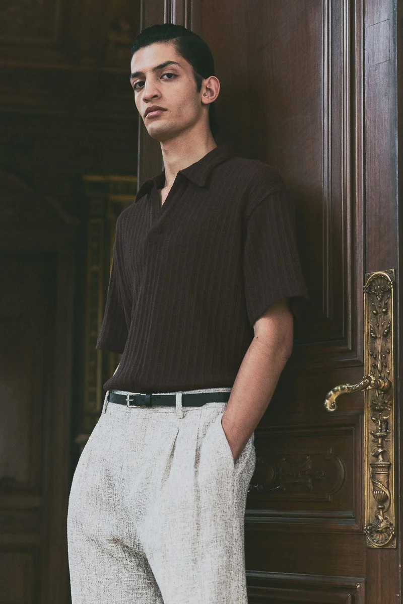 H&M Loose Fit Jacquard-Knit Polo Shirt