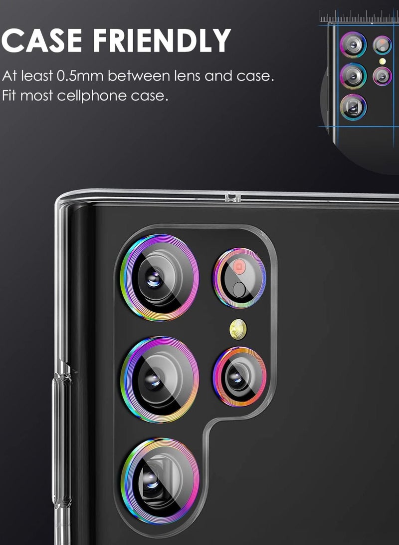 KASTWAVE Camera Lens Protector for Samsung Galaxy S22 Ultra, 9H Tempered Glass, Scratch Resistant, Metal Ring Camera Cover Screen Protector for Galaxy S22 Ultra 5G (Color)  - Image 2
