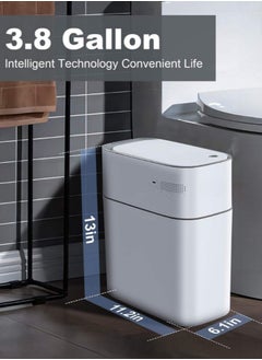 LL Touchless Motion Sensor Trash Can, 3.8 Gallon Slim Automatic Bin with Vacuum Suction, Quiet‑Close Lid & Odor Seal, Waterproof Hands‑Free Waste Container for Bathroom, Bedroom & Office - Dual Power via USB-C or AA Batteries  - Image 5
