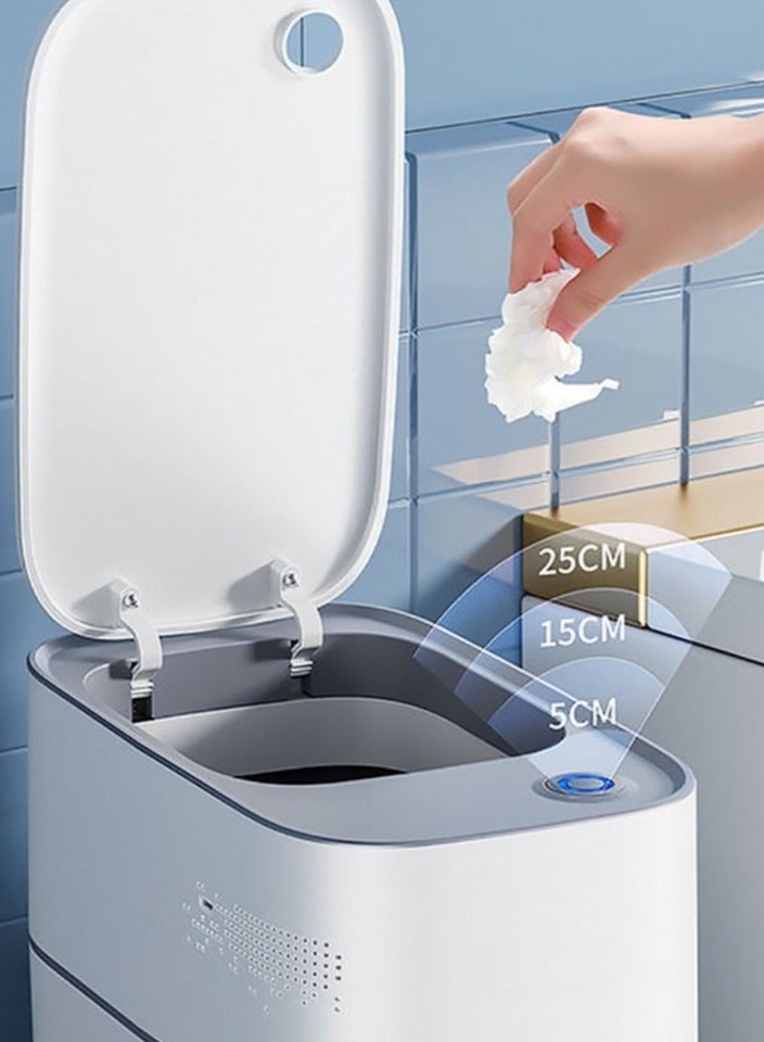 أل أل سلة مهملات بدون لمس مزودة بمستشعر حركة، سلة مهملات أوتوماتيكية رفيعة سعة 3.8 جالون مع شفط بالمكنسة الكهربائية، وغطاء هادئ الإغلاق ومانع للروائح، وحاوية نفايات مقاومة للماء بدون استخدام اليدين للحمام وغرفة النوم والمكتب - طاقة مزدوجة عبر USB-C أو بطاريات AA - Image 1