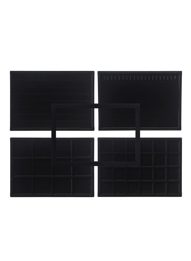 Coward Set of 5 Stackable Jewelry Organizer Tray Necklace Earring Box Storage Ring Bracelet Display Holder (Black(ring+necklace+earring+12grid)) - Image 1