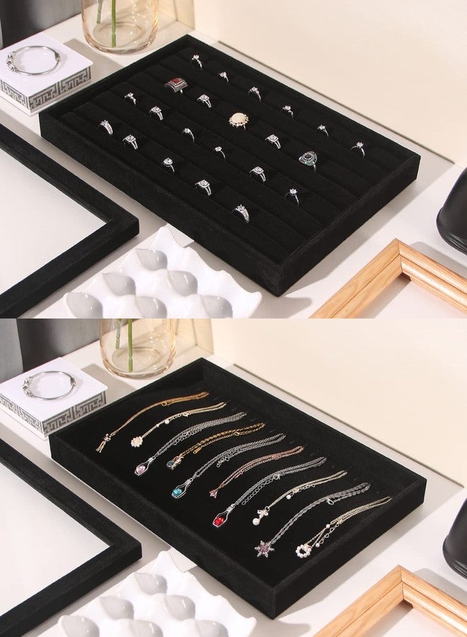 Coward Set of 5 Stackable Jewelry Organizer Tray Necklace Earring Box Storage Ring Bracelet Display Holder (Black(ring+necklace+earring+12grid)) - Image 2
