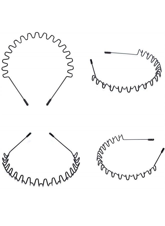 WantGor - Metal Headbands, 2 Pack Fashion Unisex Black Hairband Spring Wave Non Slip Sports Headwear Hair Hoop Hair Accessories (2 Pack) - Image 1