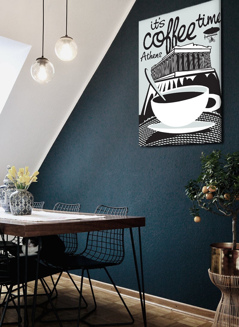 لوحة كانفاس على إطار خشبي بتصميم وقت القهوة مع أثينا - Image 1