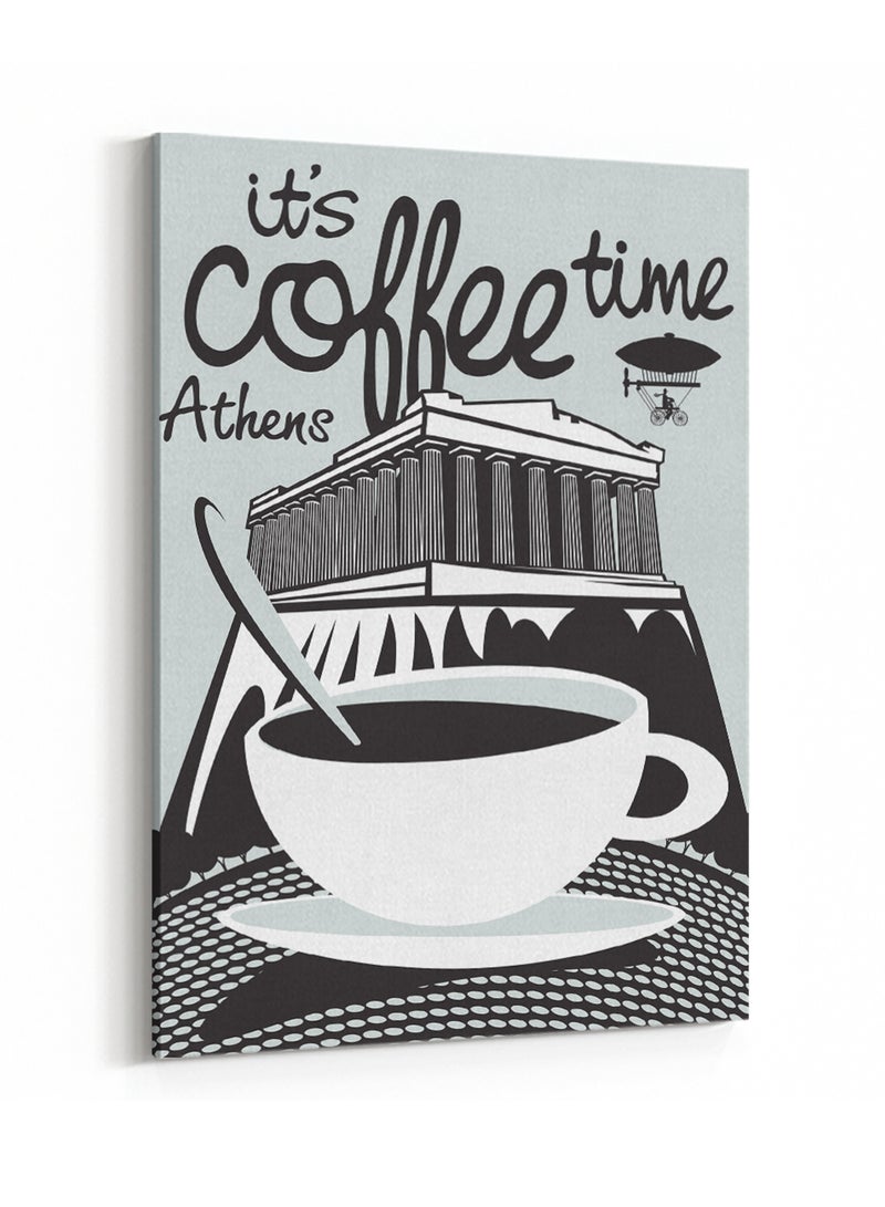 لوحة كانفاس على إطار خشبي بتصميم وقت القهوة مع أثينا - Image 4