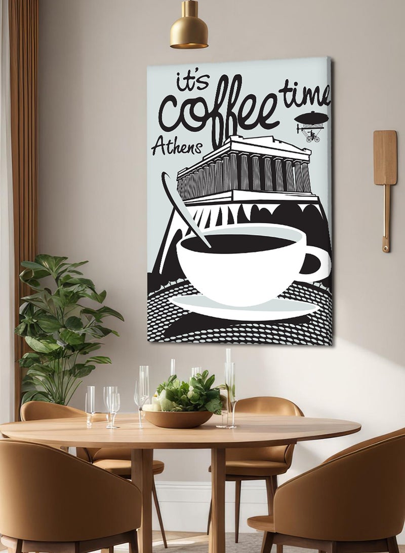 لوحة كانفاس على إطار خشبي بتصميم وقت القهوة مع أثينا - Image 2