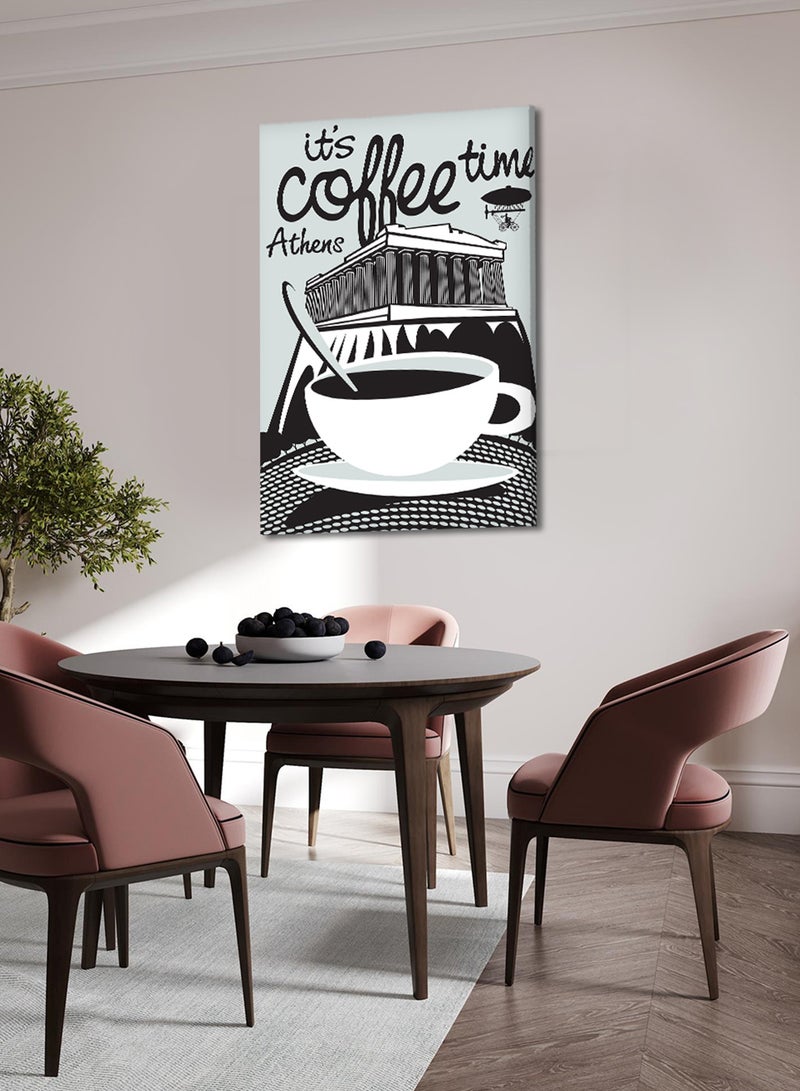 لوحة كانفاس على إطار خشبي بتصميم وقت القهوة مع أثينا - Image 3