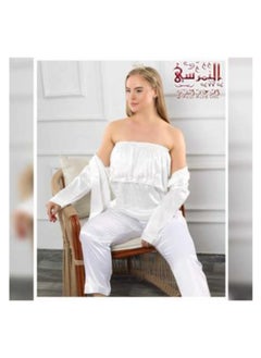 النمرسي بيجامة عروسة 3 قطع ابيض سادة  - Image 1