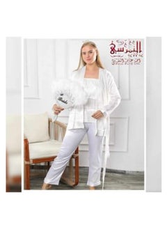 النمرسي بيجامة عروسة 3 قطع ابيض سادة  - Image 2