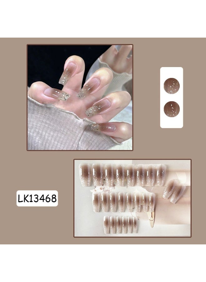 Goolsky Transparent Tea Brown Long Press - on Nails with Blush Glitter for Elegant Daily Look - Image 2