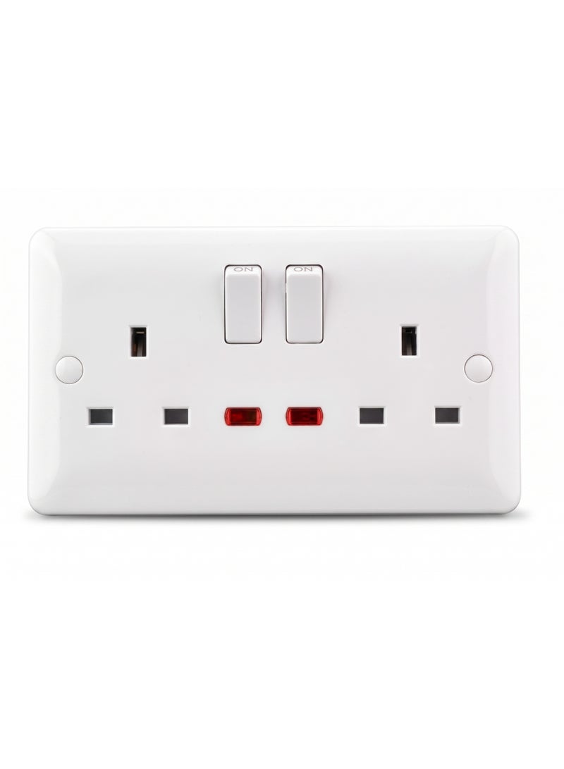 13A 2-Gang Switch Socket, Double Pole with Neon (7x14) | Safe & Durable - Image 1
