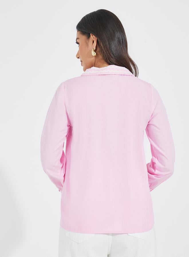 Styli Contrast Trim Detail Shirt with Half Placket - Image 5