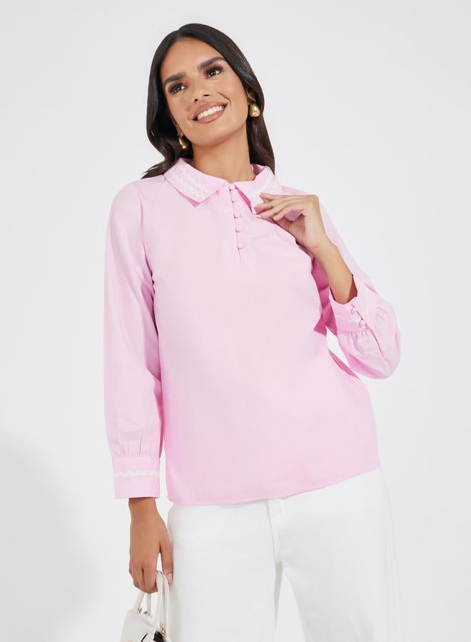 Styli Contrast Trim Detail Shirt with Half Placket - Image 3