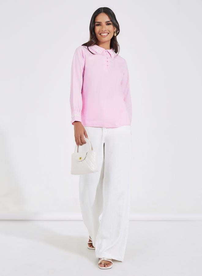 Styli Contrast Trim Detail Shirt with Half Placket - Image 2