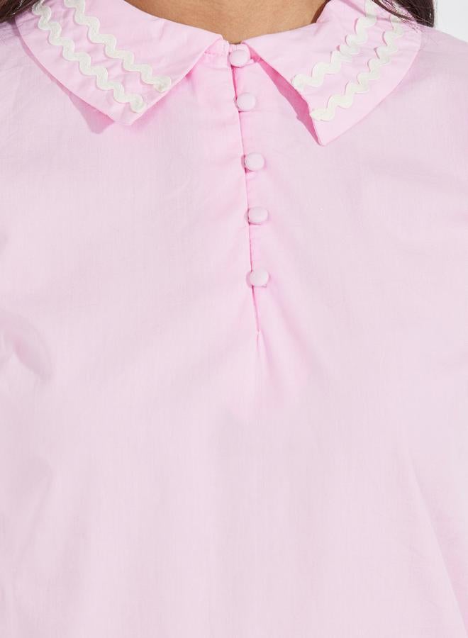 Styli Contrast Trim Detail Shirt with Half Placket - Image 4