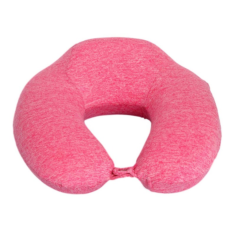 EZ Life EZ Life Cotton U Shape Memory Foam Travel Pillow with ve Ion for Spodilitis Support with Botton Lock Pink Neck Pillow for Travelling Or Flight Pack of 1  - Image 2