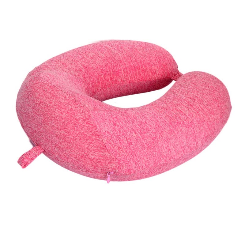 EZ Life EZ Life Cotton U Shape Memory Foam Travel Pillow with ve Ion for Spodilitis Support with Botton Lock Pink Neck Pillow for Travelling Or Flight Pack of 1  - Image 1