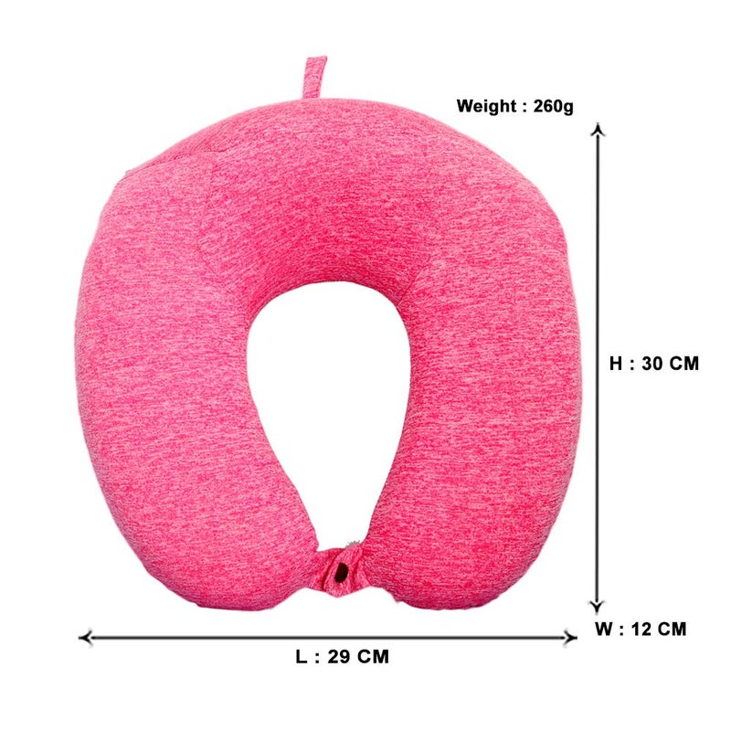 EZ Life EZ Life Cotton U Shape Memory Foam Travel Pillow with ve Ion for Spodilitis Support with Botton Lock Pink Neck Pillow for Travelling Or Flight Pack of 1  - Image 3