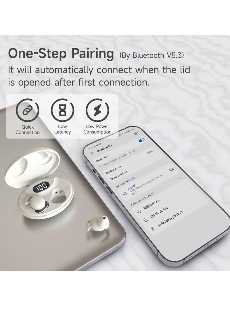 Captaintech Comfortable Sleep Earbuds for Side Sleepers, Noise Blocking and Cancelling Bluetooth Headphones for Restful Sleep, Tiny Design for Sports and Relaxation (Beige) - Image 4