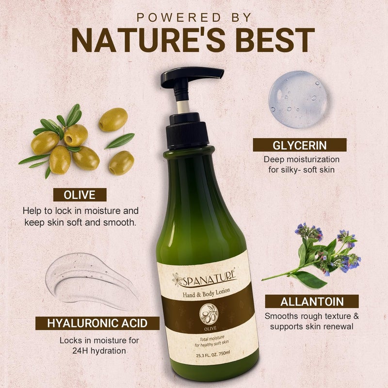 Spanature Premium Olive Body Lotion |Greek Olive Oil Body Lotion for Women |Natural Healing, Restoring and Nourishing the Skin - 750ml/25oz with Pump, Made in Korea - Image 2