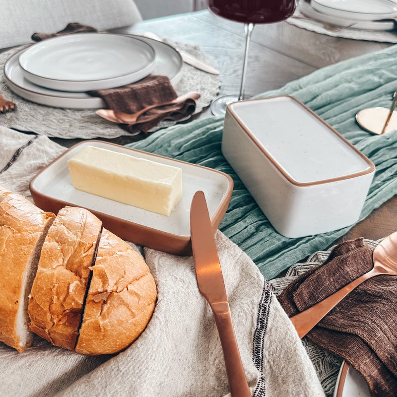 Mora Ceramic Two-in-One Butter Dish with Lid, Covered Butter Crock Container to Leave on Countertop - Large Storage Keeper/Holder for Kitchen, Gifts for Her, Butter Tray For Counter - Vanilla White - Image 5