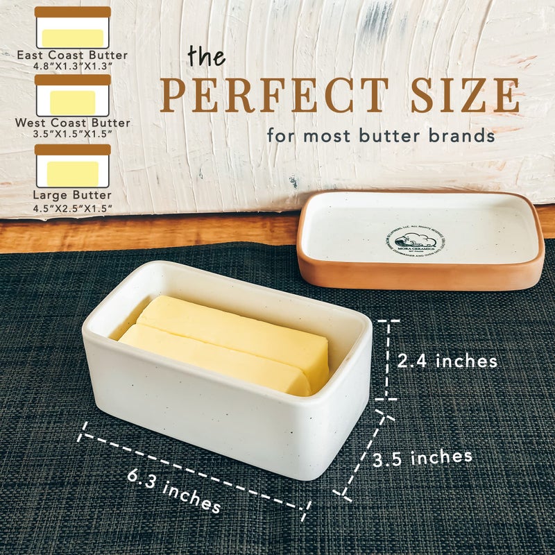Mora Ceramic Two-in-One Butter Dish with Lid, Covered Butter Crock Container to Leave on Countertop - Large Storage Keeper/Holder for Kitchen, Gifts for Her, Butter Tray For Counter - Vanilla White - Image 3