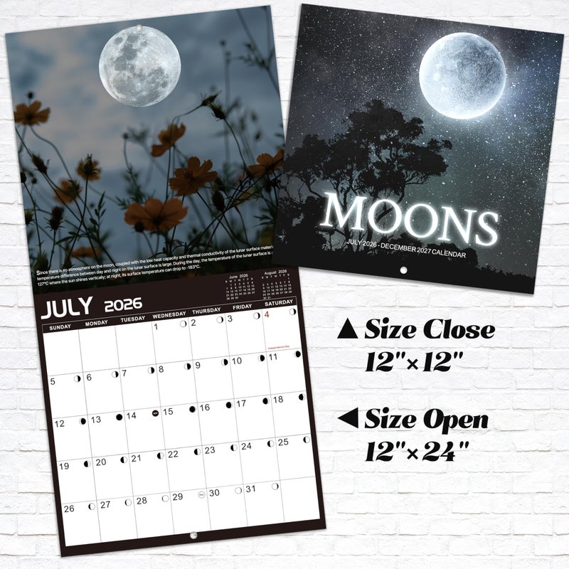 MaaIbok Calendar 2026-2027 - Wall Calendar 2026-2027, Jul 2026 - Dec 2027, 12'' Ã— 24''(Open), 18 Months Calendar with Moon Phases, Hanging Holes, Large Blocks, Perfect for Organizing & Planning - Image 4