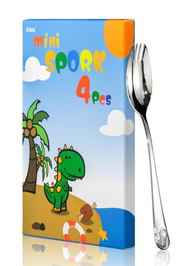 Alata Mini Sporks, 4-Pack Food-grade Stainless Steel Mini Sporks for Kids, 5.7 Inches Salad Forks For Dessert, Ice Cream, Salad, Soup, Noodle, Spaghetti, Dishwasher Safe - Image 1