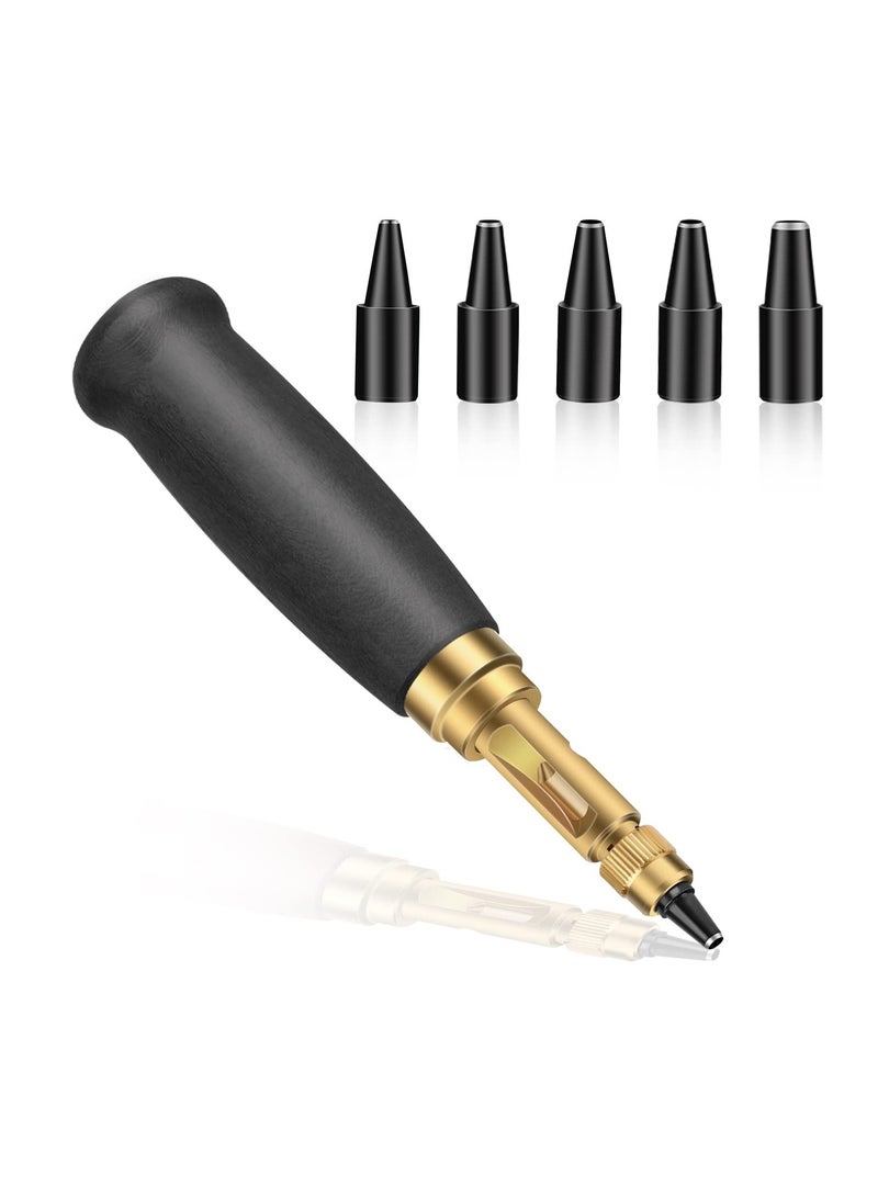 KASTWAVE Adjustable Screw Hole Punch Automatic Hole Punch Tool with Black Wooden Handle Bookbinding Tool Leather Hole Punch with 6 Tips Size 1.5mm/2mm/2.5mm/3mm/3.5mm/4mm - Image 1