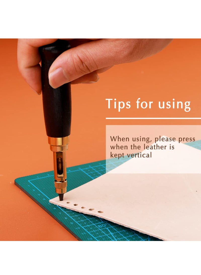 KASTWAVE Adjustable Screw Hole Punch Automatic Hole Punch Tool with Black Wooden Handle Bookbinding Tool Leather Hole Punch with 6 Tips Size 1.5mm/2mm/2.5mm/3mm/3.5mm/4mm - Image 5