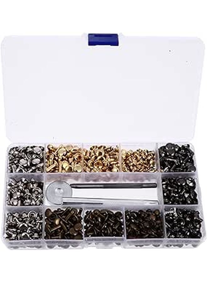 480pcs Double Cap Metal Leather Rivets Kit 4 Colors Sizes for Belt Bag Clothing Repair - Image 1