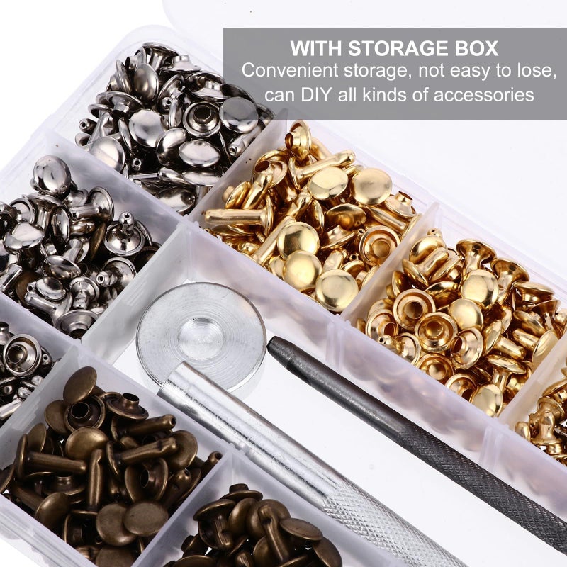 480pcs Double Cap Metal Leather Rivets Kit 4 Colors Sizes for Belt Bag Clothing Repair - Image 4