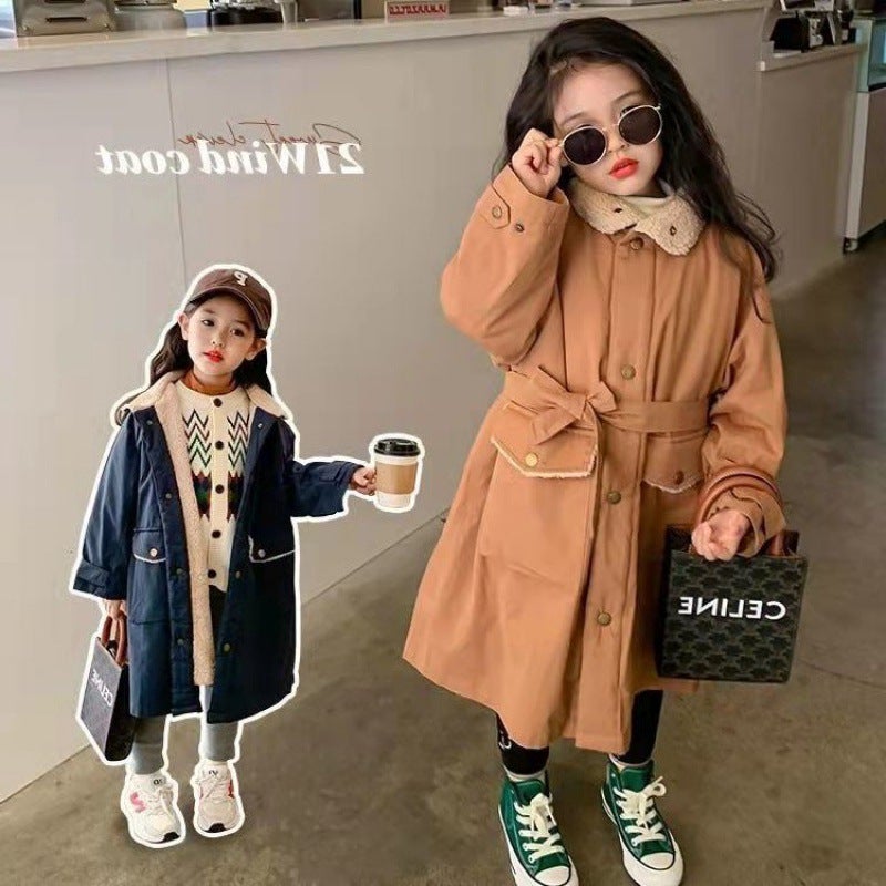 Women'S Children'S Clothing Cotton-Padded Coat Coat Baby'S Western Style Children'S Personalized Trendy Brand Thickened Hong Kong Style Trenchcoat - Image 2