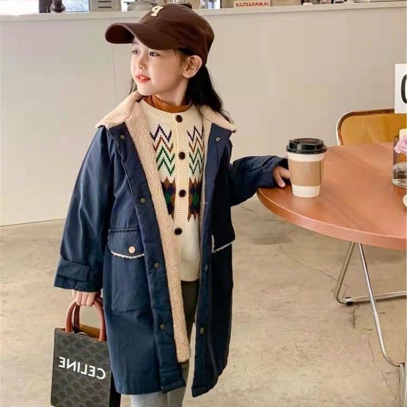 Women'S Children'S Clothing Cotton-Padded Coat Coat Baby'S Western Style Children'S Personalized Trendy Brand Thickened Hong Kong Style Trenchcoat - Image 3
