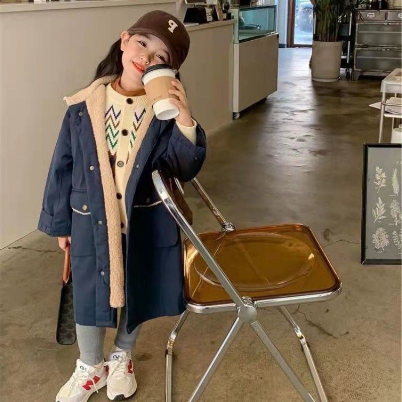 Women'S Children'S Clothing Cotton-Padded Coat Coat Baby'S Western Style Children'S Personalized Trendy Brand Thickened Hong Kong Style Trenchcoat - Image 5