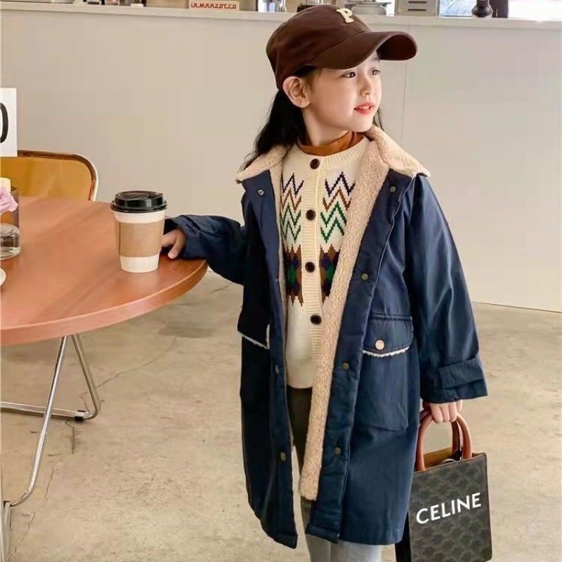 Women'S Children'S Clothing Cotton-Padded Coat Coat Baby'S Western Style Children'S Personalized Trendy Brand Thickened Hong Kong Style Trenchcoat - Image 1