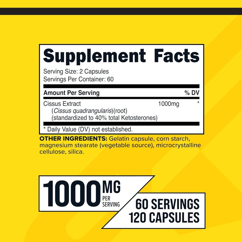 Primaforce Cissus Quadrangularis Extract 120 Capsules 1000mg per Serving  Gluten Free NonGMO - Image 2