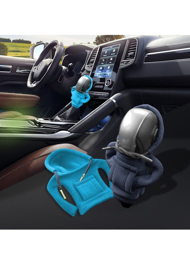 Excefore Sweatshirt Auto Gear Shift Knob Cover, Car Shifter Hoodie Gear Shift, Lever Knob Cover Car Interior Decoration for Most Vehicles (2pcs, 2 Colors) - Image 2