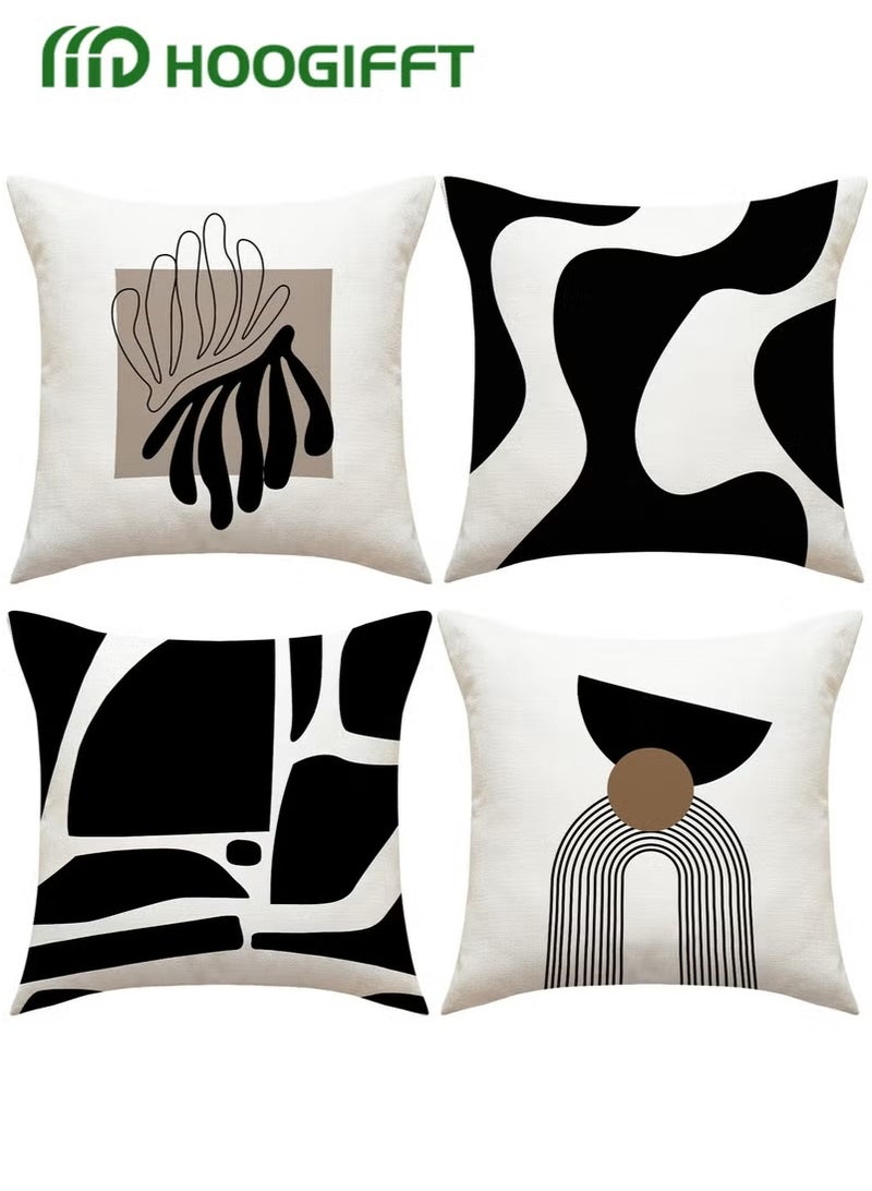 HOOGIFFT 4-Piece Throw Pillow Covers Set | 45cm x 45cm (18x18") Double-Sided Pattern, Modern Abstract Design, Soft Cotton Fabric for Living Room Sofa Bed Couch Home Decor - Image 1