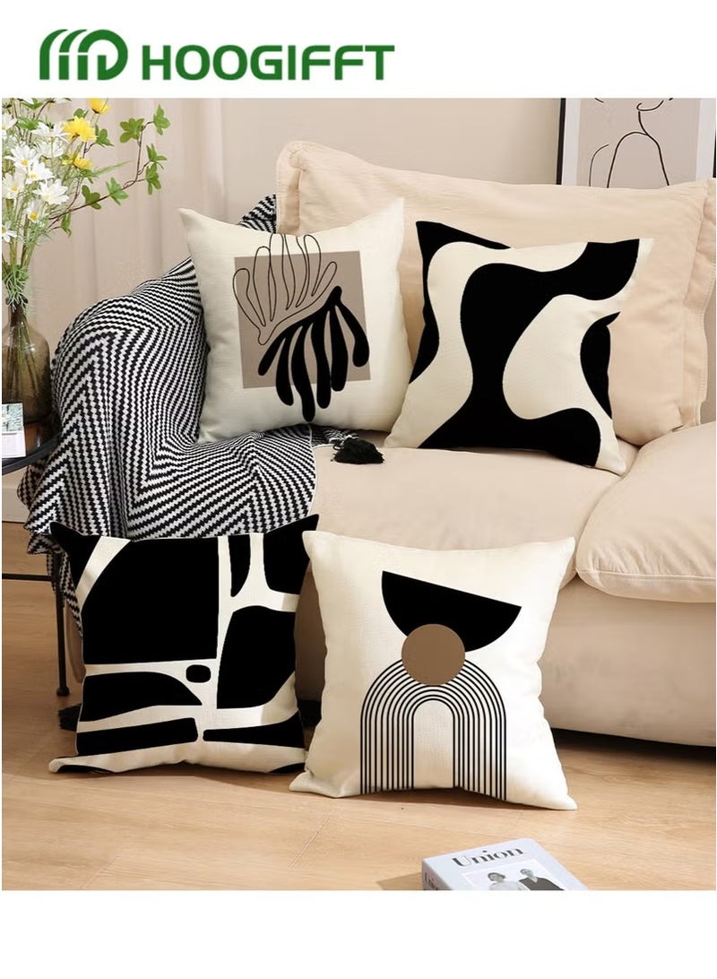 HOOGIFFT 4-Piece Throw Pillow Covers Set | 45cm x 45cm (18x18") Double-Sided Pattern, Modern Abstract Design, Soft Cotton Fabric for Living Room Sofa Bed Couch Home Decor - Image 2